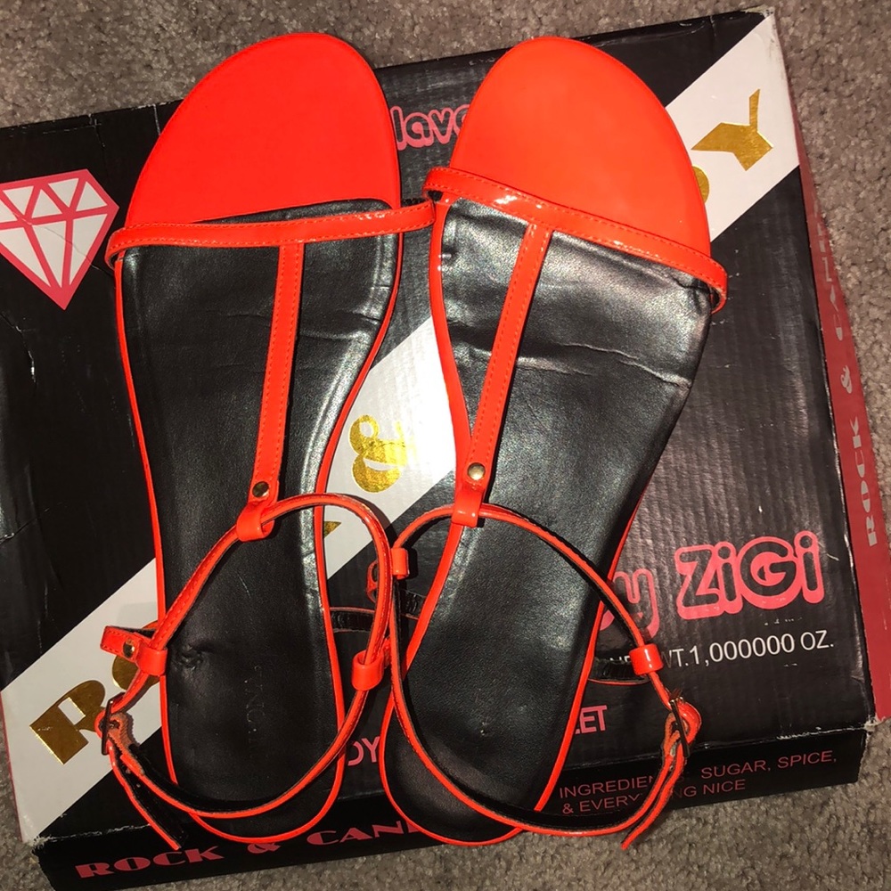 Neon Orange flat sandals!